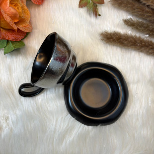 Dark Silver Ceramic Hanging Ear Coffee Cup and Saucer