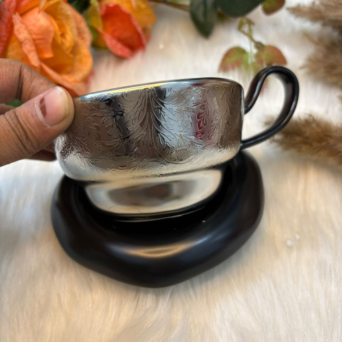 Dark Silver Ceramic Hanging Ear Coffee Cup and Saucer
