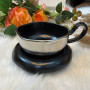 Dark Silver Ceramic Hanging Ear Coffee Cup and Saucer