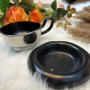 Dark Silver Ceramic Hanging Ear Coffee Cup and Saucer
