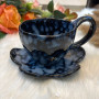 Retro Kiln-Turned Ceramic Coffee Cup & Saucer - Blue