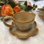 Retro Kiln-Turned Ceramic Coffee Cup & Saucer - Brown