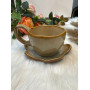 Retro Kiln-Turned Ceramic Coffee Cup & Saucer - Brown