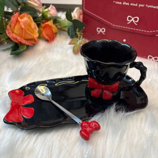 Bow Ceramic Mug with Saucer