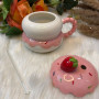 Hand-Painted Strawberry Design Mug with Lid & Straw