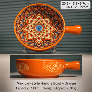 Bohemian Ceramic Handled Bowl – Orange 