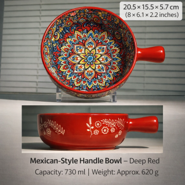 Bohemian Ceramic Handled Bowl – Red