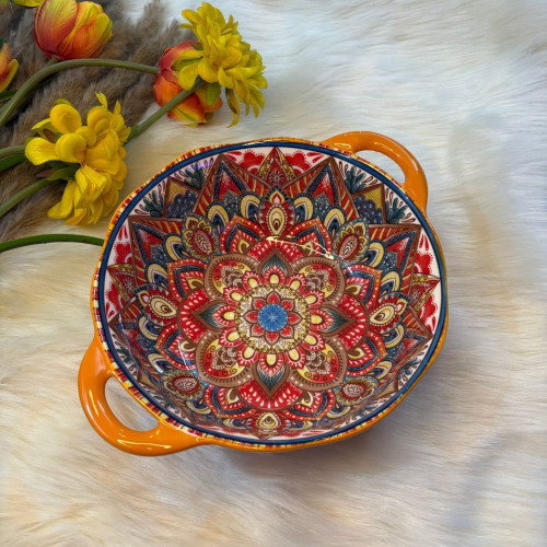 Bohemian Dual Handled Roud Bowl - Orange