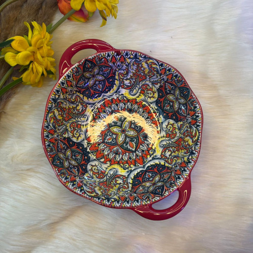 Bohemian Dual Handled Roud Bowl - Red