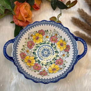 Dutch Floral Ceramic Dual Handle Round Bowl 