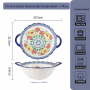 Dutch Floral Ceramic Dual Handle Round Bowl 