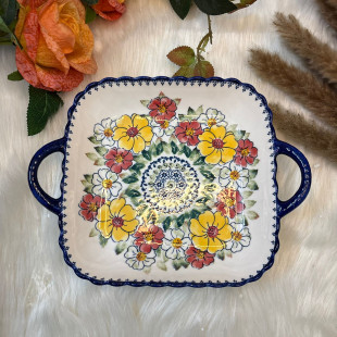 Dutch Floral Ceramic Square Bowl