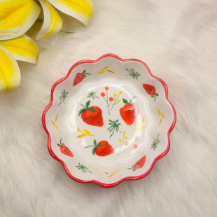 Japanese Strawberry Floral Pattern Ceramic Bowl