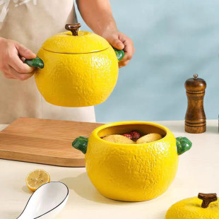 Lemon Shaped Ceramic Soup Bowl with Lid