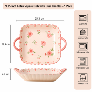 Peach Blossom Ceramic Square Plate – 9.25 inch