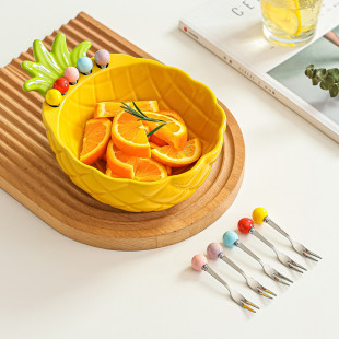 Pineapple Ceramic Fruit Fork Bowl - Yellow