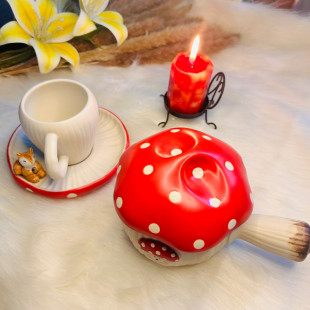 Red Mushroom Ceramic Soup Bowl