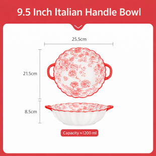 Rose Queen Ceramic Dual-Handle Round Bowl