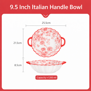 Rose Queen Ceramic Dual-Handle Round Bowl