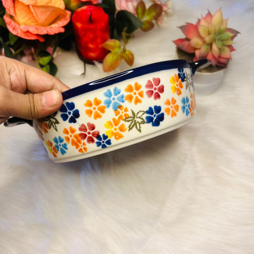 Colorful Flower Shadow Ceramic Binaural Round Baking Bowl