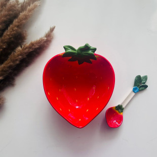 Strawberry Shaped Ceramic Bowl with Spoon