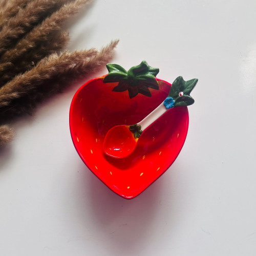 Strawberry Shaped Ceramic Bowl with Spoon