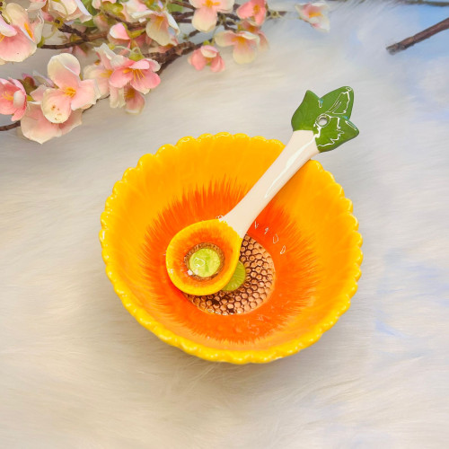 Sunflower-Shaped Ceramic Bowl & Spoon Set