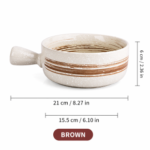 Tea-Painting Ceramic Handled  Bowl – 8 inch (Heat-Resistant Porcelain)