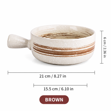 Tea-Painting Ceramic Handled  Bowl – 8 inch (Heat-Resistant Porcelain)
