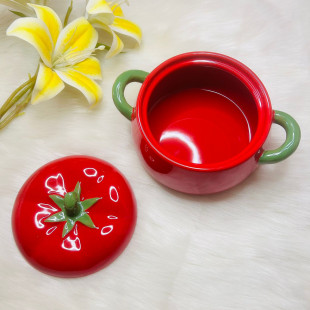 Tomato-Shaped Ceramic Soup Pot with Lid