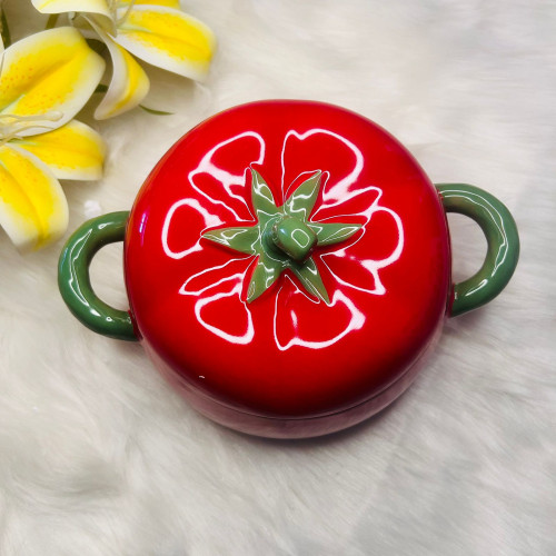 Tomato-Shaped Ceramic Soup Pot with Lid