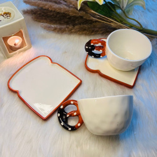 Bread Themed Ceramic Coffee Cup and Saucer Set 