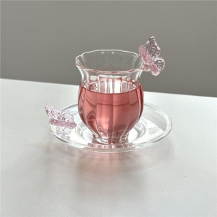 Butterfly Glass Coffee & Tea Cup + Saucer 