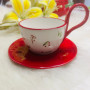 Elegant Red Floral Ceramic Coffee Cup & Saucer with Gift Box