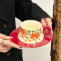 Festive Red Firecracker Ceramic Coffee Cup and Saucer Gift Set
