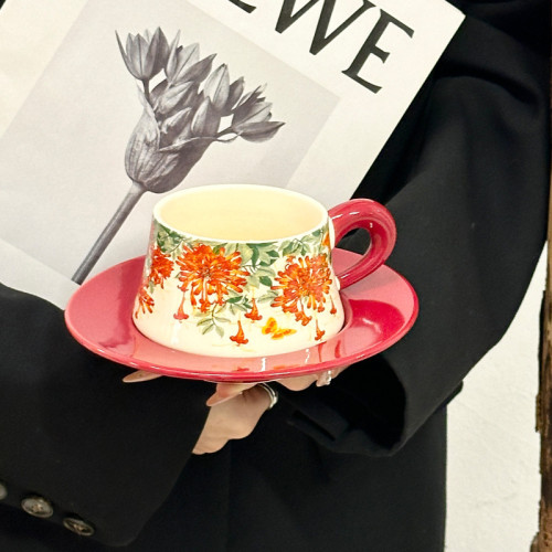 Festive Red Firecracker Ceramic Coffee Cup and Saucer Gift Set