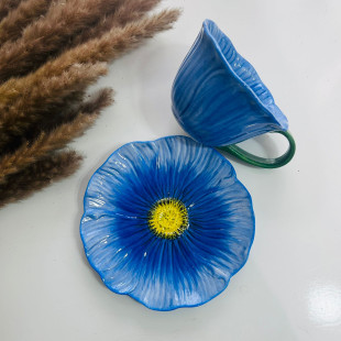 Flower Shaped Coffee Cup & Saucer - Blue