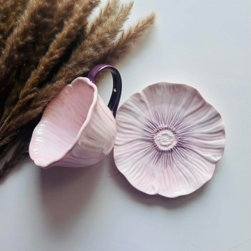Flower Shaped Coffee Cup & Saucer - Pink