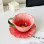 Flower Shaped Coffee Cup & Saucer - Red
