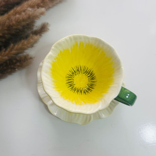 Flower Shaped Coffee Cup & Saucer - Yellow