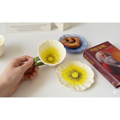 Flower Shaped Coffee Cup & Saucer - Yellow