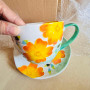 Girly Heart Ceramic Underglaze Breakfast Cup & Saucer - Green Velvet