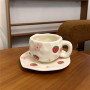 Japanese Style Strawberry and Flower Printed Ceramic Cup & Saucer