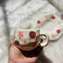 Japanese Style Strawberry and Flower Printed Ceramic Cup & Saucer