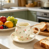 Korean-Style Handcrafted Ceramic Coffee Cup and Saucer