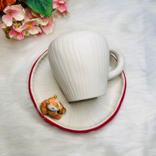 Red Mushroom Ceramic Coffee Cup and Saucer Set