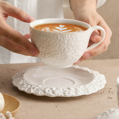 Rock Pattern Ceramic Coffee Cup & Saucer – 320 ml