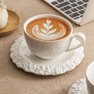 Rock Pattern Ceramic Coffee Cup & Saucer – 320 ml
