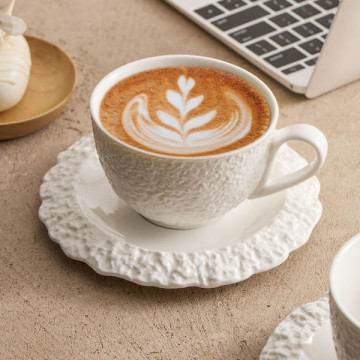Rock Pattern Ceramic Coffee Cup & Saucer – 320 ml