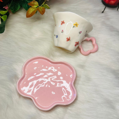 Small Fresh Floral Coffee Cup & Saucer Set – Pink 